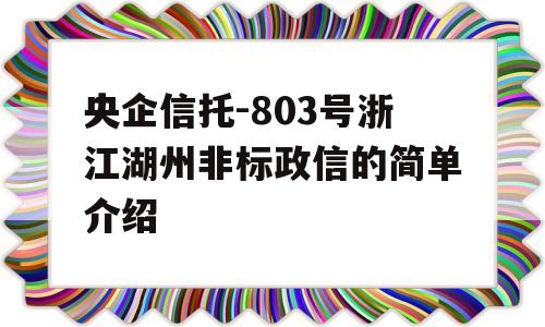 央企信托-803号浙江湖州非标政信的简单介绍