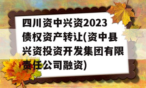 四川资中兴资2023债权资产转让(资中县兴资投资开发集团有限责任公司融资)