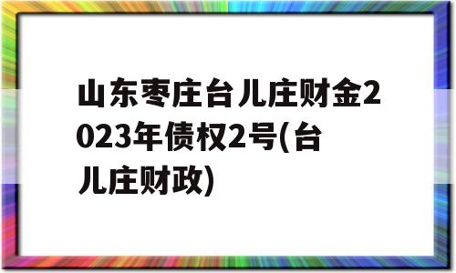 山东枣庄台儿庄财金2023年债权2号(台儿庄财政)