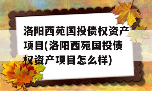 洛阳西苑国投债权资产项目(洛阳西苑国投债权资产项目怎么样)