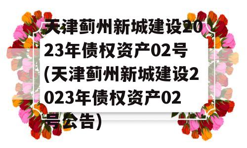 天津蓟州新城建设2023年债权资产02号(天津蓟州新城建设2023年债权资产02号公告)