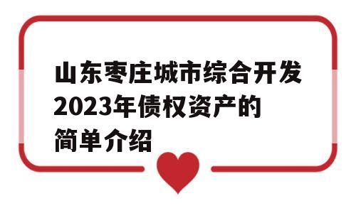 山东枣庄城市综合开发2023年债权资产的简单介绍