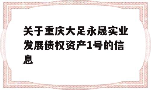 关于重庆大足永晟实业发展债权资产1号的信息