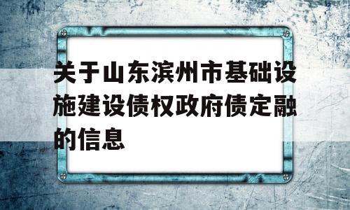 关于山东滨州市基础设施建设债权政府债定融的信息