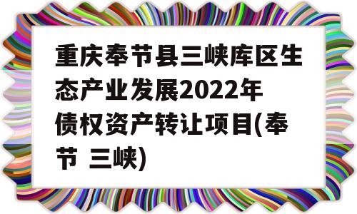 重庆奉节县三峡库区生态产业发展2022年债权资产转让项目(奉节 三峡)