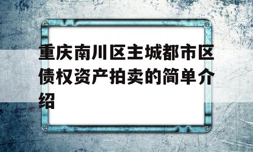 重庆南川区主城都市区债权资产拍卖的简单介绍