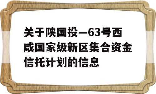 关于陕国投—63号西咸国家级新区集合资金信托计划的信息