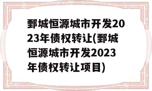 鄄城恒源城市开发2023年债权转让(鄄城恒源城市开发2023年债权转让项目)