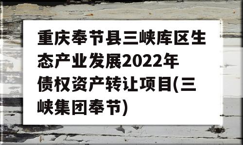 重庆奉节县三峡库区生态产业发展2022年债权资产转让项目(三峡集团奉节)