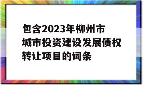 包含2023年柳州市城市投资建设发展债权转让项目的词条