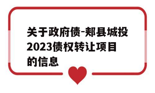 关于政府债-郏县城投2023债权转让项目的信息