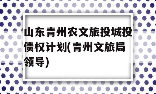 山东青州农文旅投城投债权计划(青州文旅局领导)