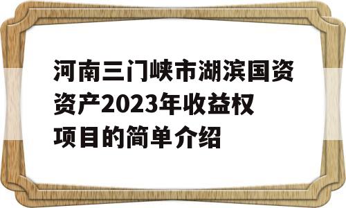 河南三门峡市湖滨国资资产2023年收益权项目的简单介绍