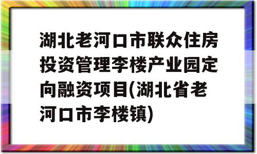 湖北老河口市联众住房投资管理李楼产业园定向融资项目(湖北省老河口市李楼镇)