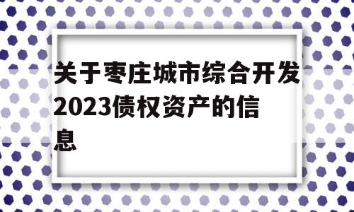 关于枣庄城市综合开发2023债权资产的信息