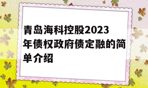 青岛海科控股2023年债权政府债定融的简单介绍