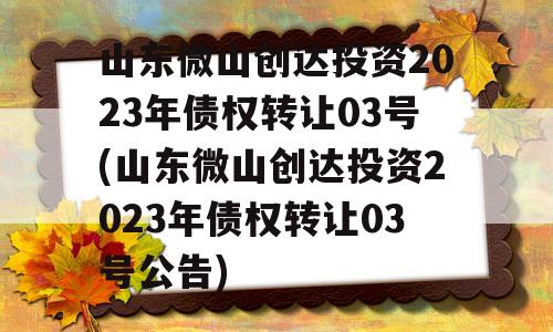 山东微山创达投资2023年债权转让03号(山东微山创达投资2023年债权转让03号公告)