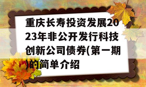 重庆长寿投资发展2023年非公开发行科技创新公司债券(第一期)的简单介绍