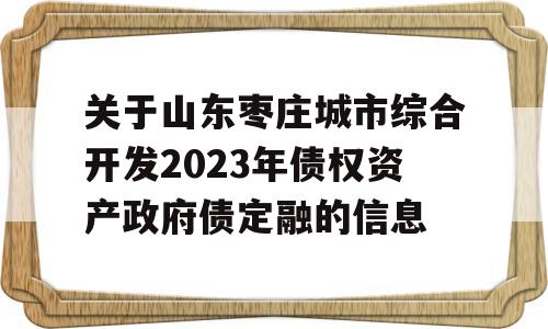 关于山东枣庄城市综合开发2023年债权资产政府债定融的信息