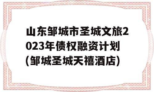 山东邹城市圣城文旅2023年债权融资计划(邹城圣城天禧酒店)