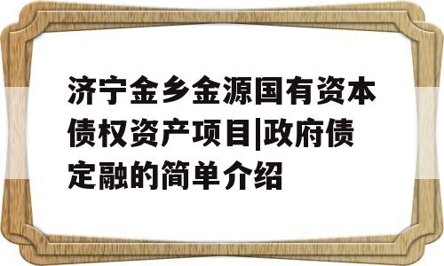 济宁金乡金源国有资本债权资产项目|政府债定融的简单介绍