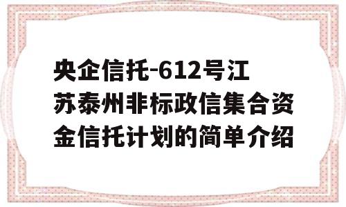 央企信托-612号江苏泰州非标政信集合资金信托计划的简单介绍