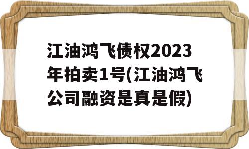 江油鸿飞债权2023年拍卖1号(江油鸿飞公司融资是真是假)