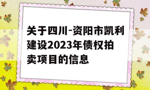 关于四川-资阳市凯利建设2023年债权拍卖项目的信息