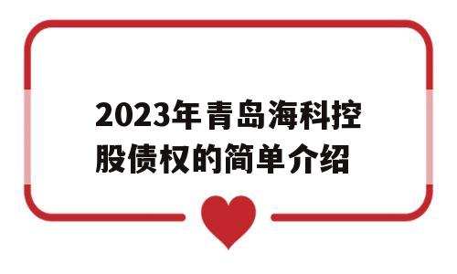 2023年青岛海科控股债权的简单介绍