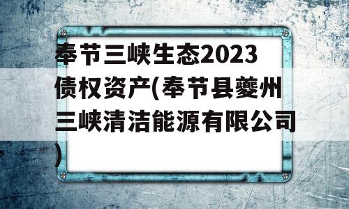 奉节三峡生态2023债权资产(奉节县夔州三峡清洁能源有限公司)