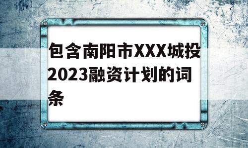 包含南阳市XXX城投2023融资计划的词条