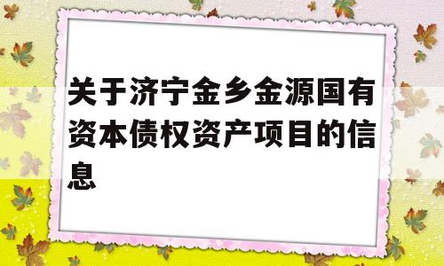 关于济宁金乡金源国有资本债权资产项目的信息