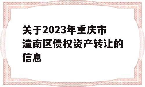 关于2023年重庆市潼南区债权资产转让的信息