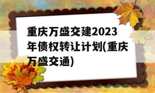 重庆万盛交建2023年债权转让计划(重庆万盛交通)