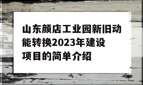 山东颜店工业园新旧动能转换2023年建设项目的简单介绍