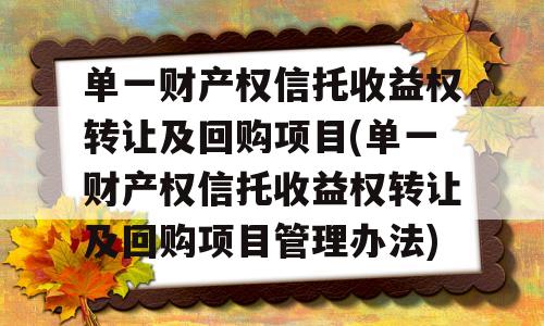 单一财产权信托收益权转让及回购项目(单一财产权信托收益权转让及回购项目管理办法)