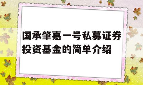 国承肇嘉一号私募证券投资基金的简单介绍