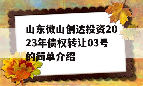 山东微山创达投资2023年债权转让03号的简单介绍