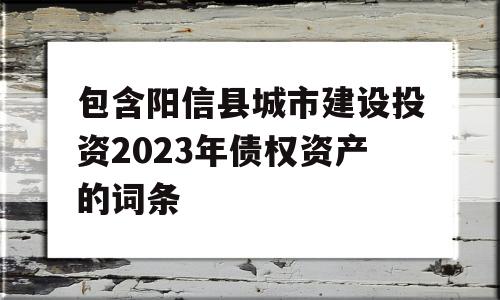 包含阳信县城市建设投资2023年债权资产的词条