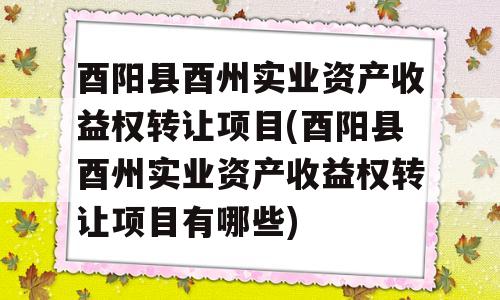 酉阳县酉州实业资产收益权转让项目(酉阳县酉州实业资产收益权转让项目有哪些)