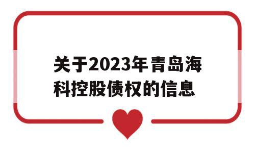 关于2023年青岛海科控股债权的信息