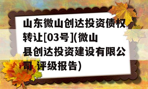 山东微山创达投资债权转让[03号](微山县创达投资建设有限公司 评级报告)