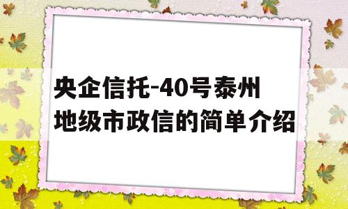 央企信托-40号泰州地级市政信的简单介绍