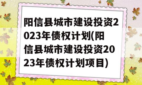 阳信县城市建设投资2023年债权计划(阳信县城市建设投资2023年债权计划项目)