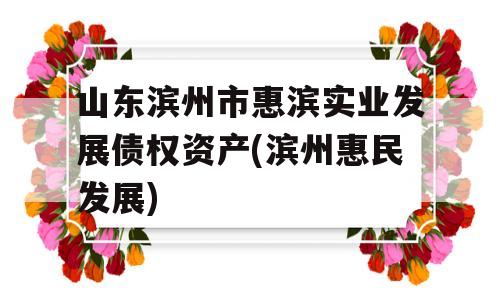 山东滨州市惠滨实业发展债权资产(滨州惠民发展)