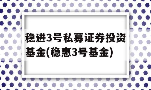 稳进3号私募证券投资基金(稳惠3号基金)