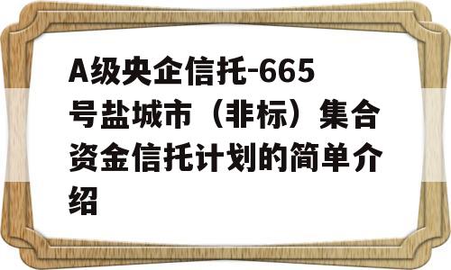 A级央企信托-665号盐城市（非标）集合资金信托计划的简单介绍