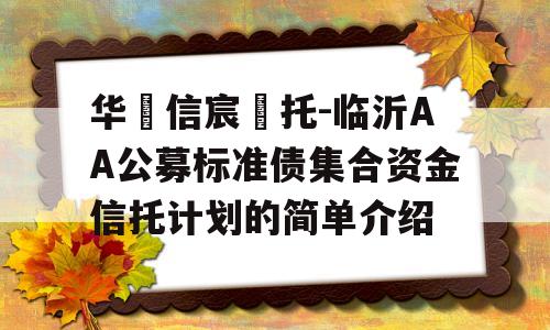 华‮信宸‬托-临沂AA公募标准债集合资金信托计划的简单介绍