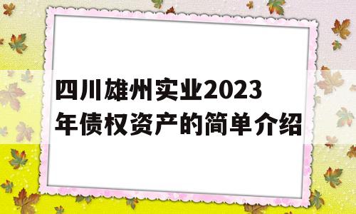 四川雄州实业2023年债权资产的简单介绍