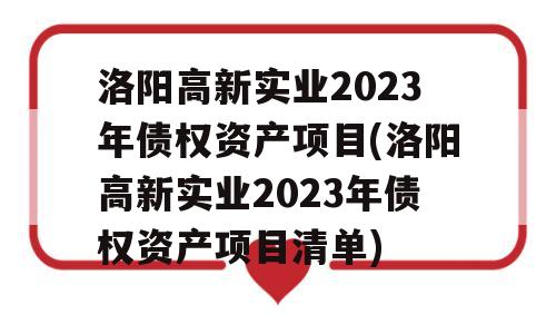 洛阳高新实业2023年债权资产项目(洛阳高新实业2023年债权资产项目清单)